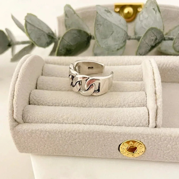 925 Sterling Silver Chunky Chain Link Ring Minimalist Curb Chain Ring - Picture 5 of 11